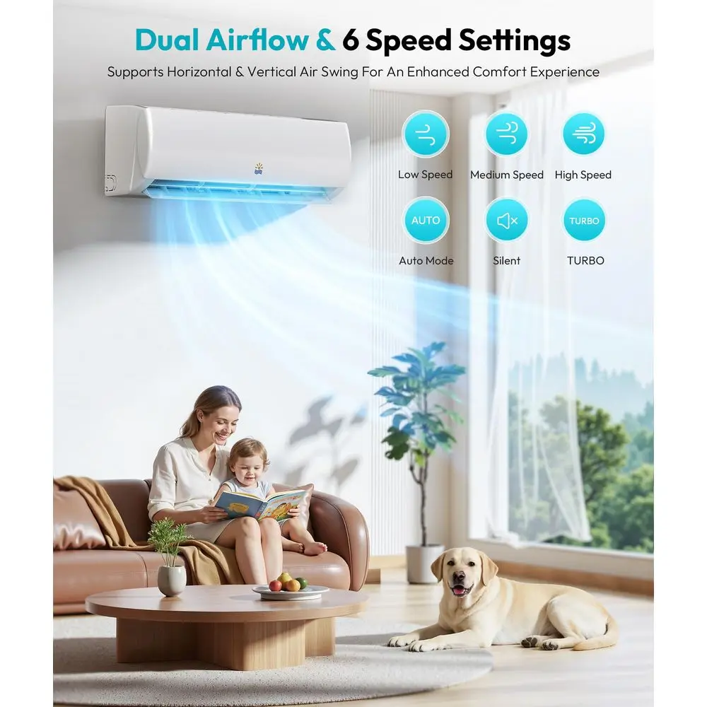 ミニスプリットAC暖房システム、18000 BTU 21 SEER2 208V 230Vヒートポンプダクトレスエアコン、プリチャージインバータースプリットユニット付き