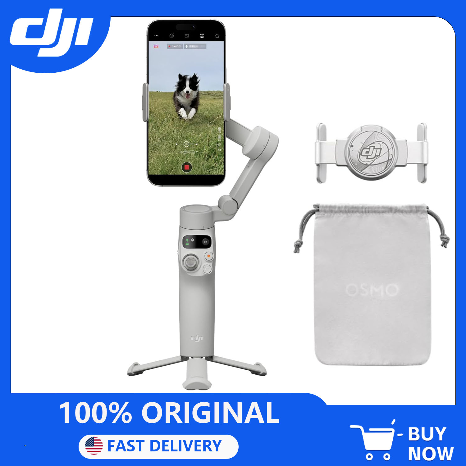 DJI Osmo Mobile 7 ジンバル スタビライザー iPhone、Android 用、内蔵三脚、iPhone 用ポータブル スタビライザー、自撮り棒、3 軸電話ジンバル、ActiveTrack 7.0、ワンタップ編集、10 時間使用、電話充電