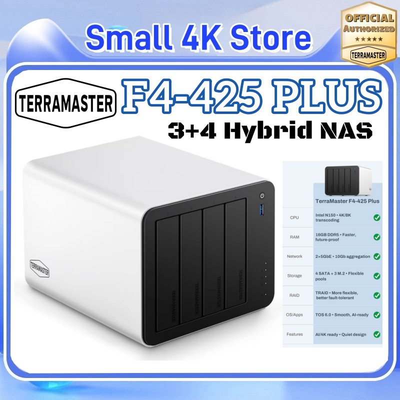 発売中！ TERRAMASTER F4-425 Plus 4ベイ NAS ストレージ N150 / N95 クアッドコア CPU、16GB / 8GB RAM、ネットワーク接続ストレージ (ディスクレス)