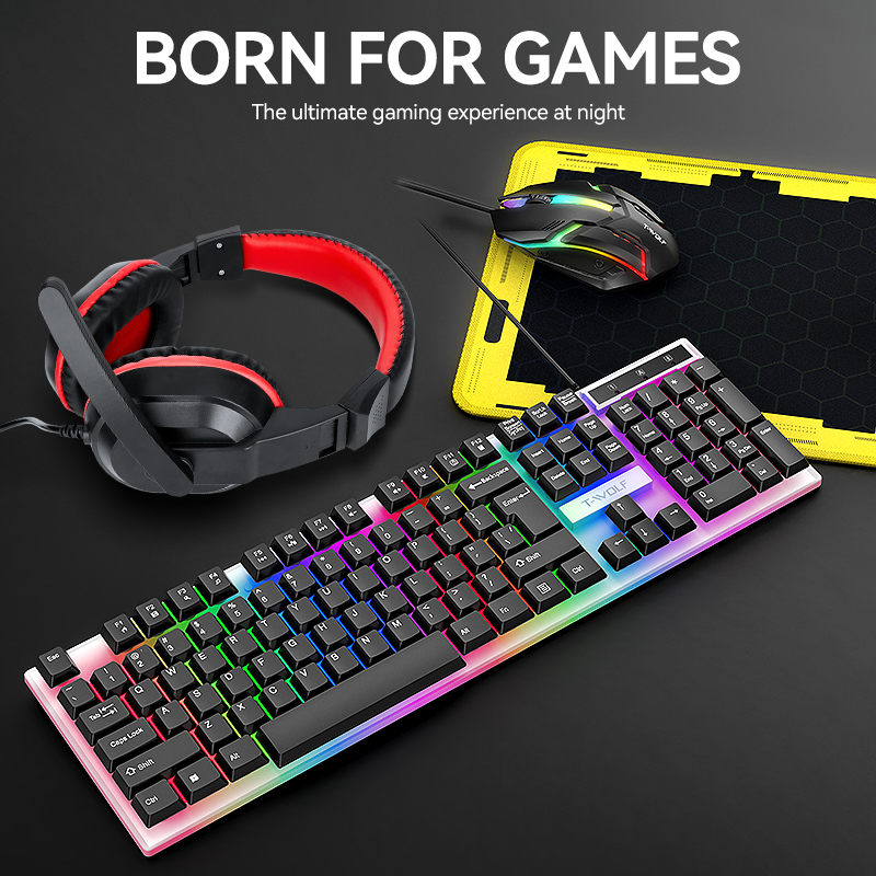 PC マウス キーボード ヘッドセット マウスパッド コンボ 4 1 セット コンピュータ ゲーム ヘッドフォン USB 有線マウスとキーボード セット マウス マット付き