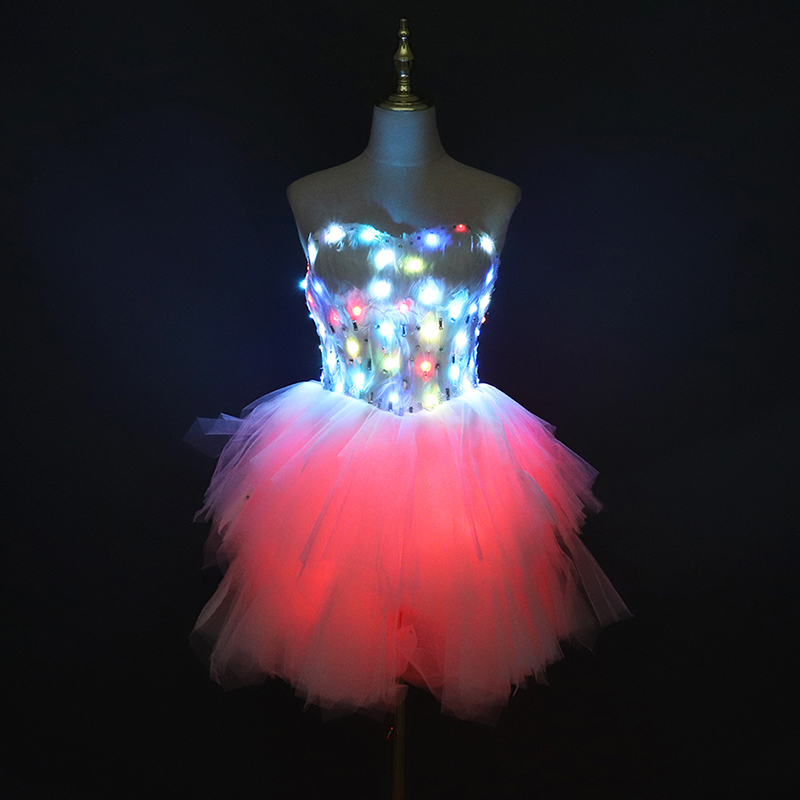 カラー LED ドレスファッション発光服バレエ LED ショートスカート衣装光るチュチュセクシーな女性のダンスライトアップ服