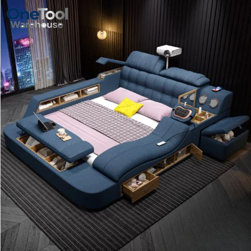 高級モダンなダブルベッドフレーム引き出し多機能スマートベッドクイーンサイズ Letto Matrimoniale 寝室セット家具