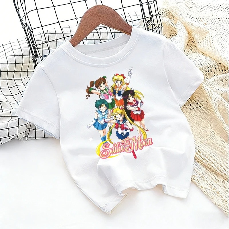 美少女戦士セーラームーンアニメ女の子の Tシャツ綿かわいい漫画プリントキッズ Tシャツカジュアル半袖トレンドトップス Tシャツ Y2k 夏新