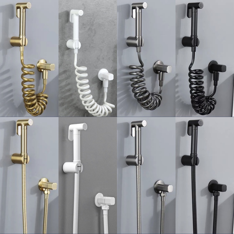 真鍮ハンドヘルドトイレビデスプレーバスアクセサリー黒ビデ蛇口浴室用スプレーシャワーヘッドセルフクリーニングホワイト