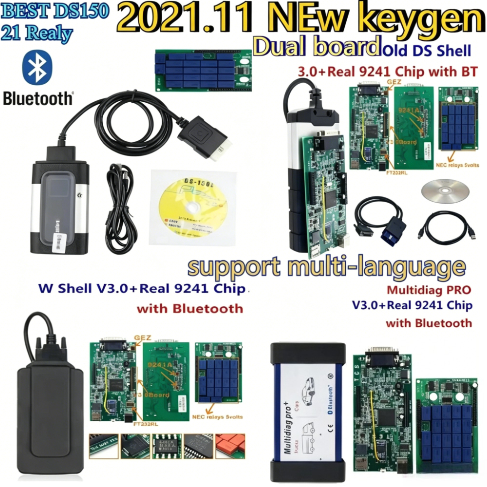 新しい Multidiag プロ TCS プロ V3.0 9241A NEC リレー 2021.11 Keygen 付きマルチカートラック ds 150 e BT OBD2 車診断ツール