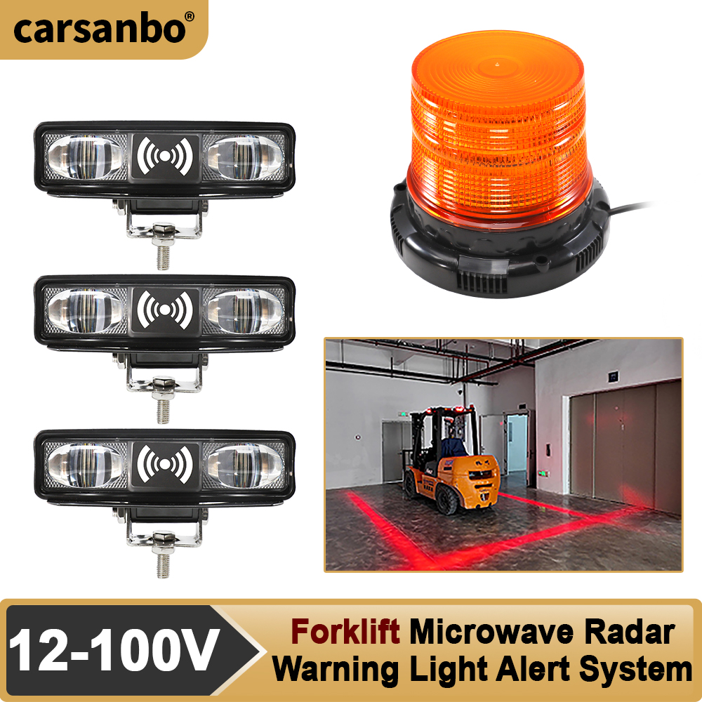 Carsanbo フォークリフトレーダー安全警報システム 3 LED レーダー警告灯 1 音声警報ランプ フォークリフト/ハンドリング機器用