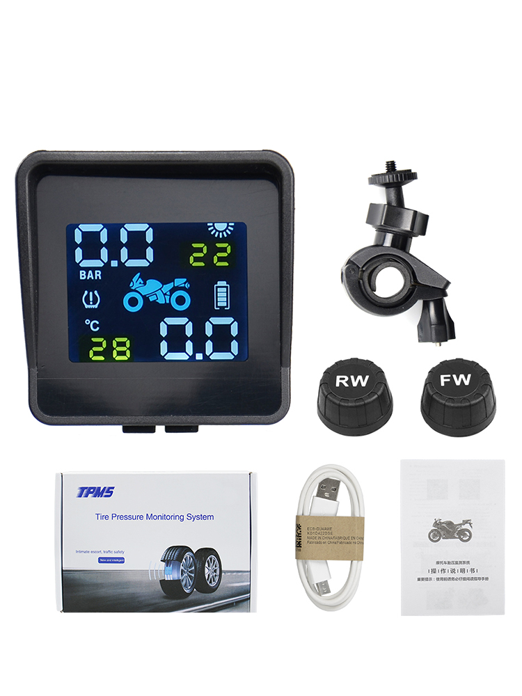 2024 USB ソーラー充電オートバイ TPMS モータータイヤ空気圧タイヤ温度監視警報システム 2 つの外部センサー付き
