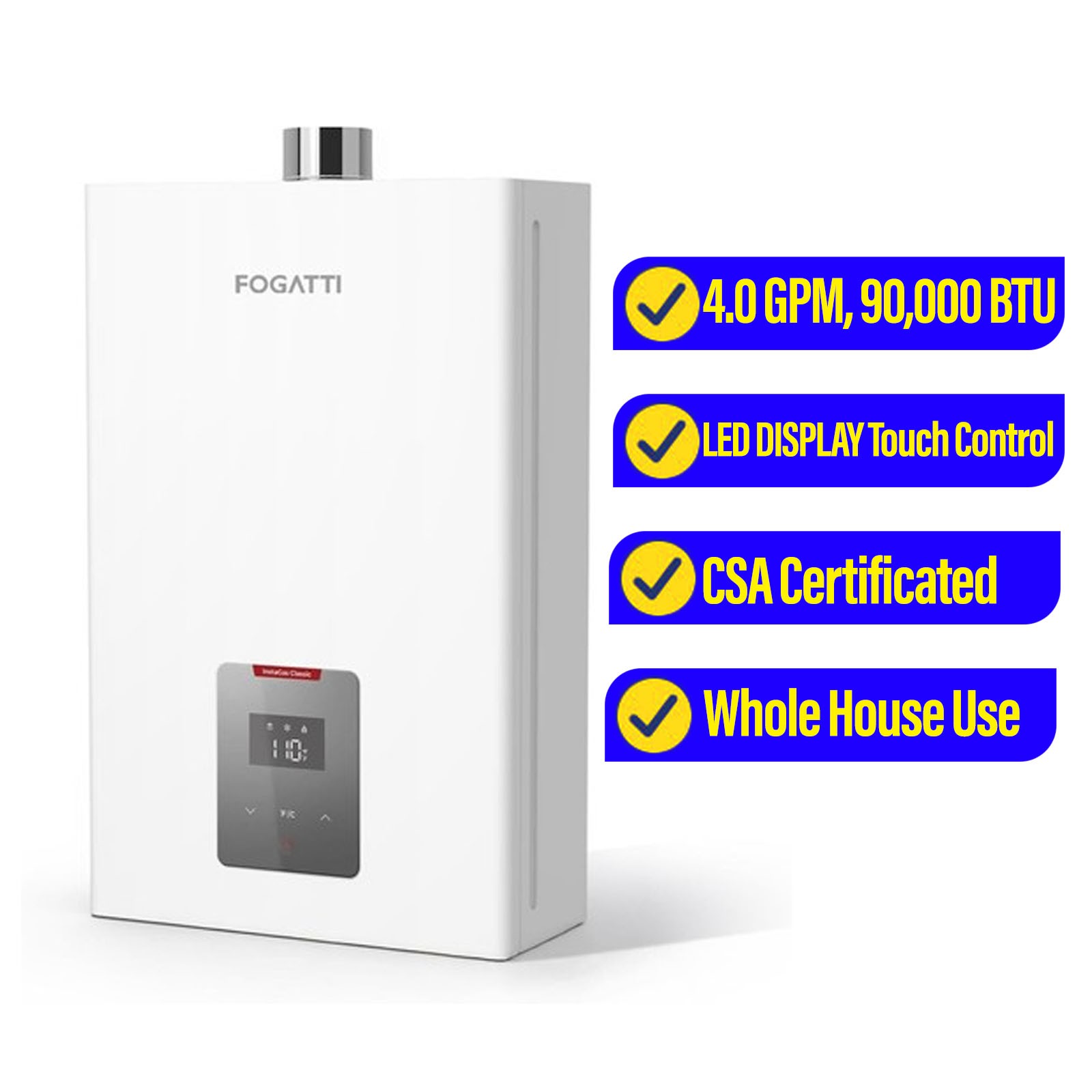 4.0 GPM、90,000 BTU タンクレス給湯器 プロパン 取り付け簡単 インスタント給湯