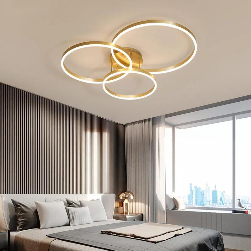 家庭用ゴールド Led シャンデリア 3 サークル寝室の金属リビング ダイニング ルームの照明シャンデリア茶色の光沢のあるランプ家の屋内ランプ