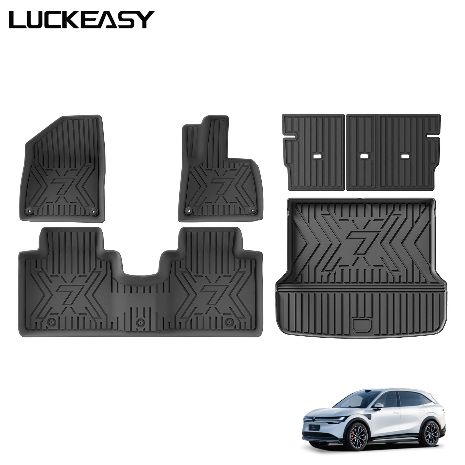 LUCKEASY 左/右ドライブ Zeekr 7X 2024-2026 車のフロアマットカーゴライナー背もたれトランクパッドフットマット全天候アクセサリー