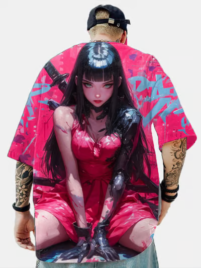 メンズ Tシャツ アニメガールキャラクター Tシャツ セクシービューティー 3D プリント Tシャツ メンズ カジュアル ルーズ ストリート Tシャツ 半袖 Tシャツ