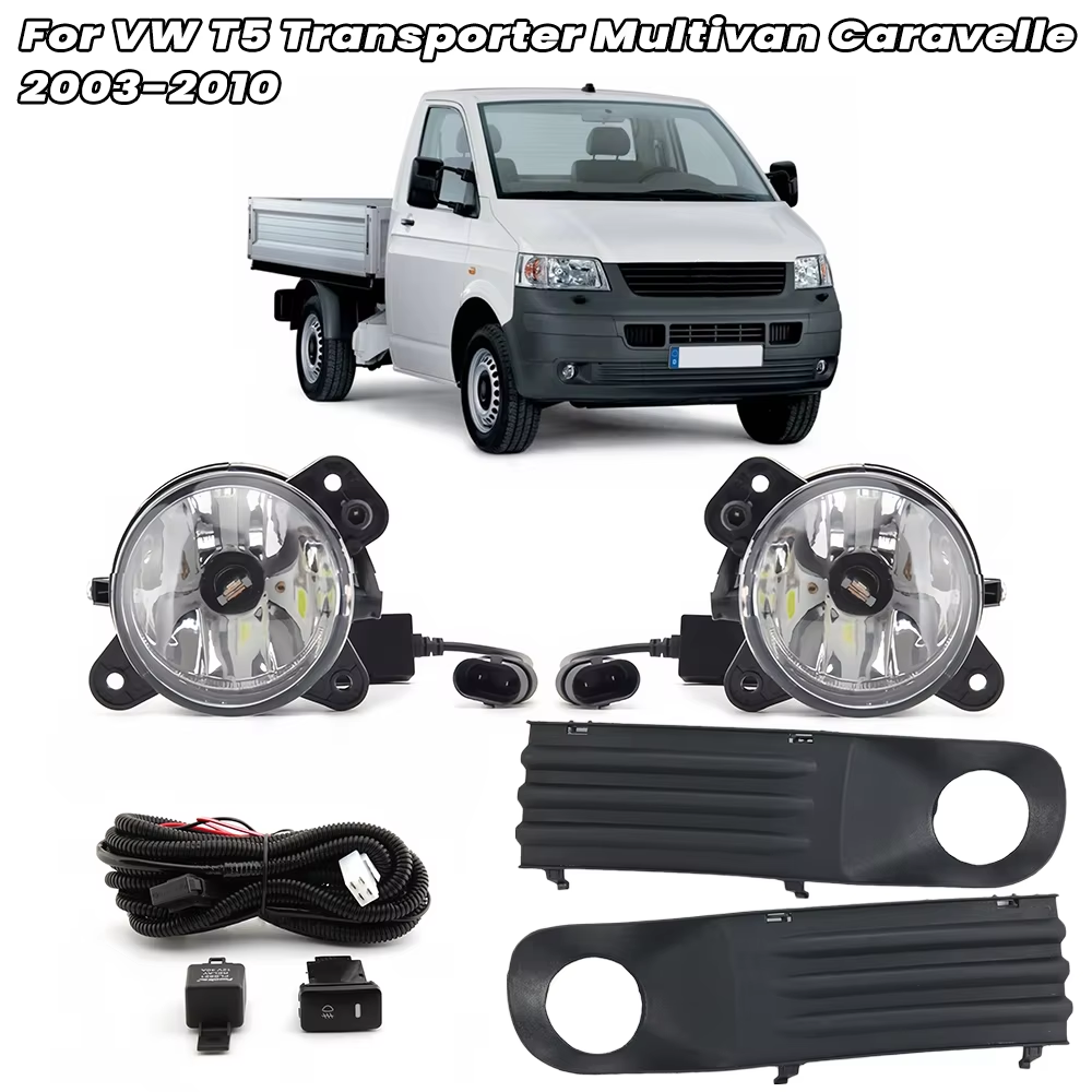 フォグランプ LED VW T5 トランスポーターマルチバンカラベル 2003-2010 グレーフォグランプカバーグリルワイヤーハーネススイッチキットアクセサリー