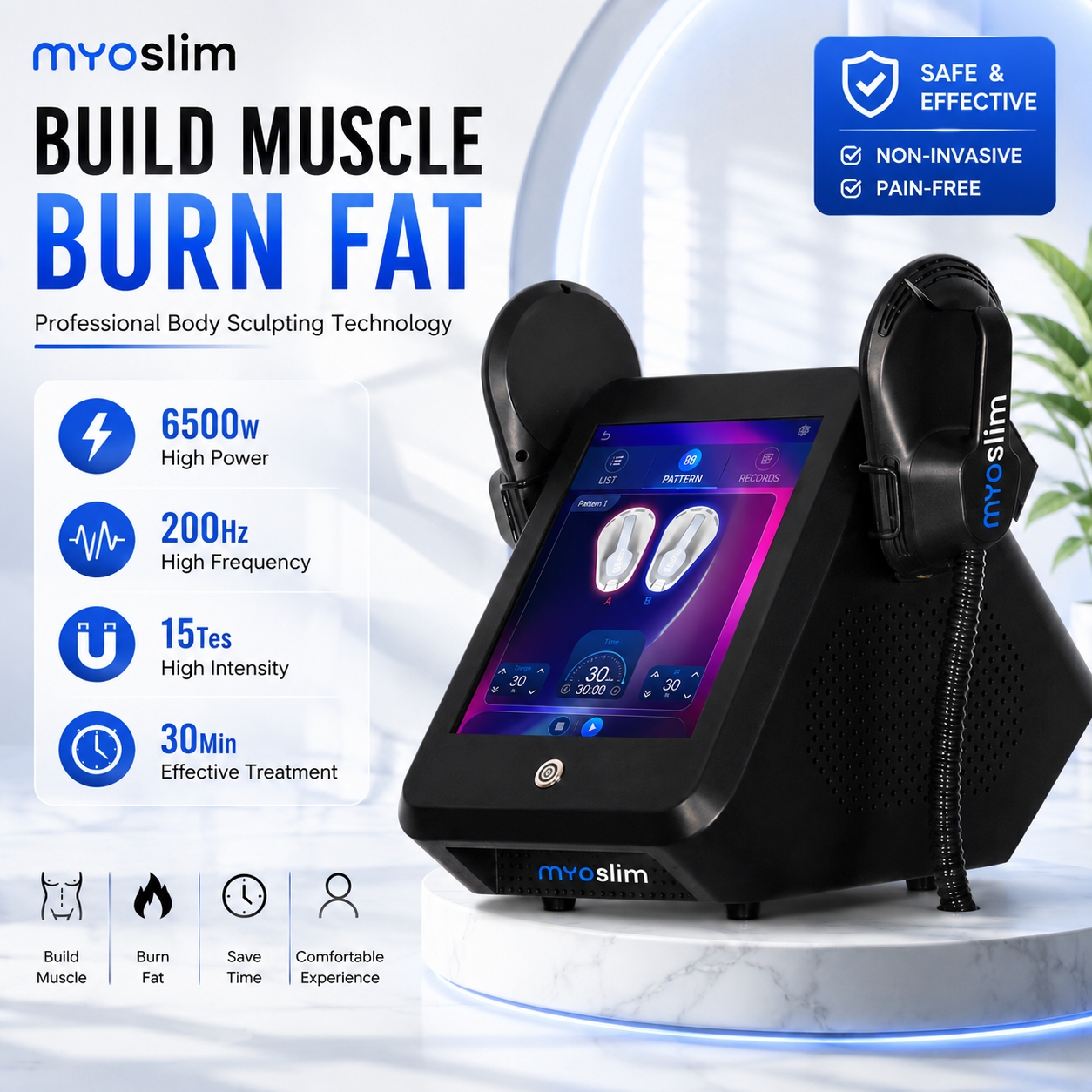 15 テスラ 6500 ワット MYOslim プロフェッショナルボディスカルプティングシステム 2/3/4/5 ハンドル構築筋緊張臀部腹部非侵襲サロン