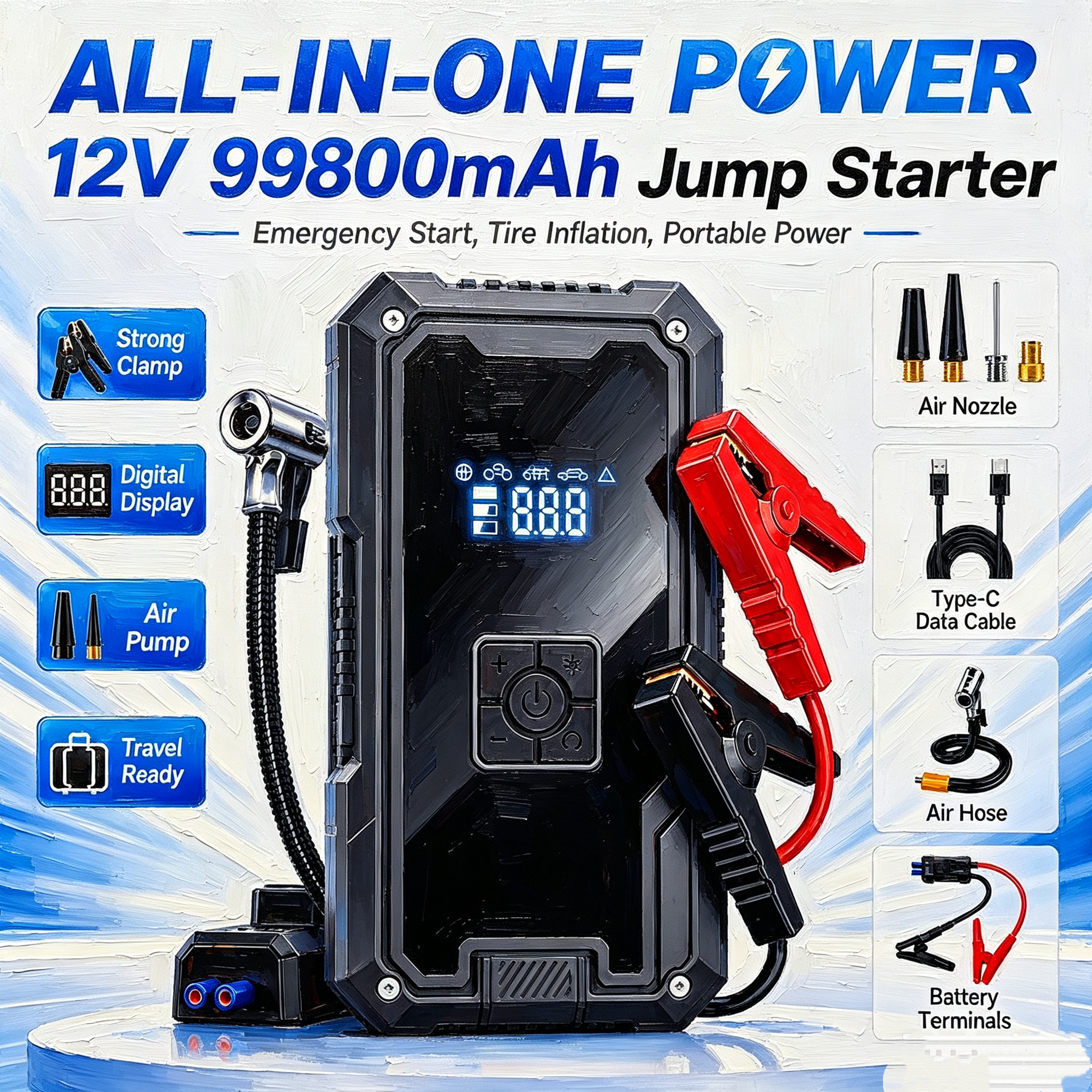 12V 99800mAh ポータブルジャンプスターター