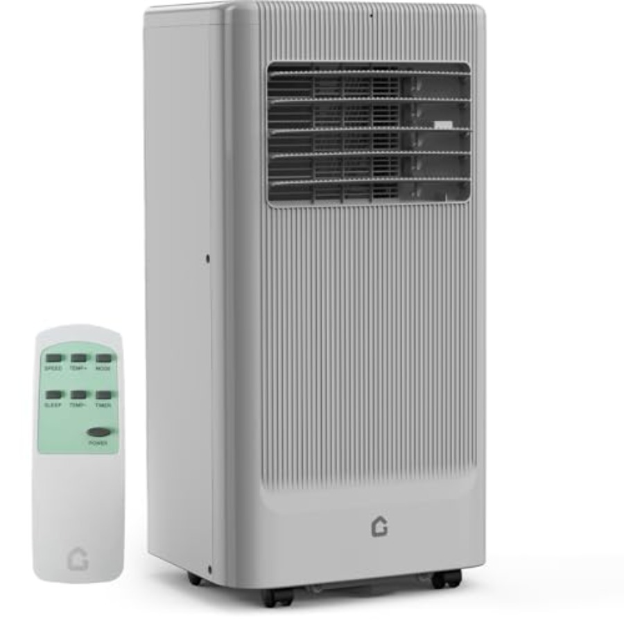 家庭用ポータブルエアコン、ABSプラスチック、グレー、8,000 BTU冷却、スマートリモコン、除湿機、ファン機能付き