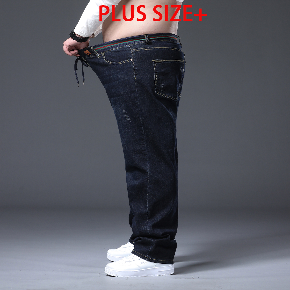 プラスサイズ 特大サイズ 2Xl-6Xl 巾着付きメンズジーンズ、伸縮性と痩身、アイロン不要、メンズハイエンド高級