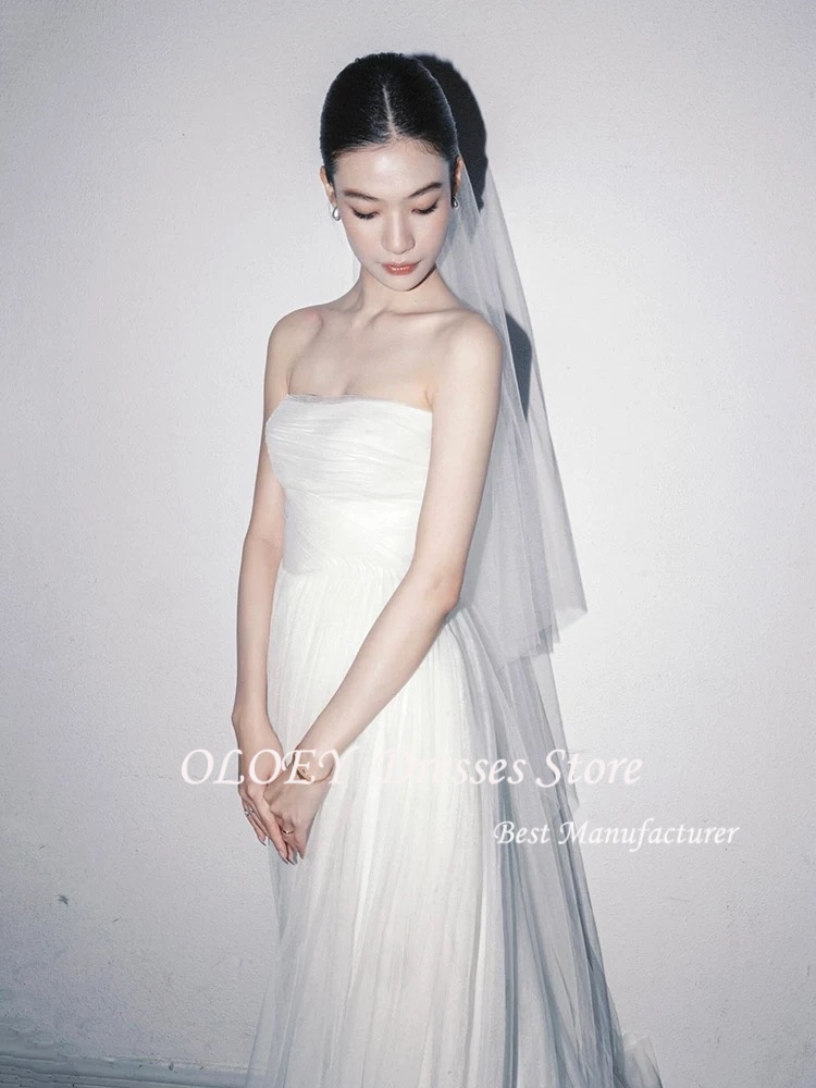 OLOEY プリンセス A ラインチュール韓国ウェディングドレスストラップレス花嫁の写真撮影のドレスカスタマイズされた床の長さふわふわロング花嫁ドレス