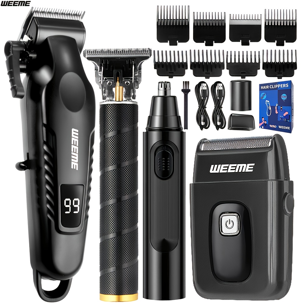 WEEME 4 in 1 男性グルーミングキット LCD ディスプレイ USB 充電式バリカンひげトリマー鼻トリマー T ブレードシェーバーお父さんへのギフト