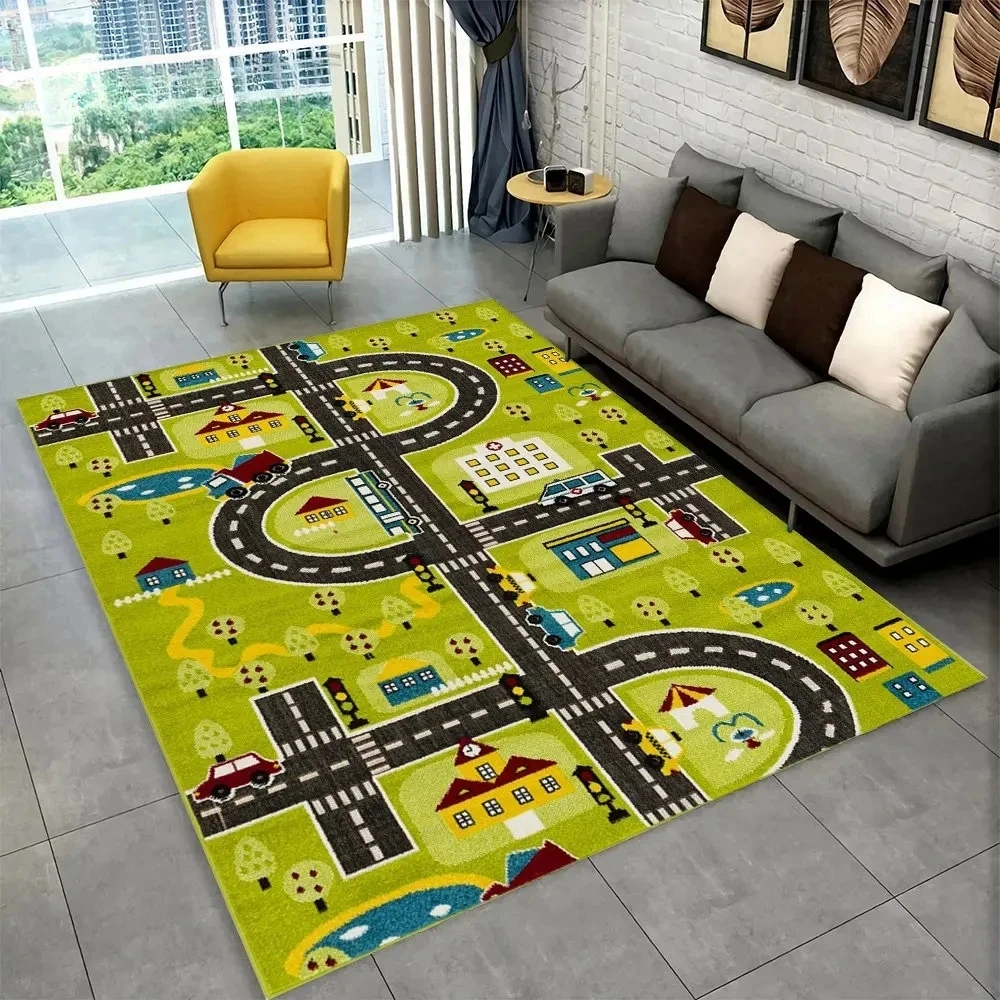 子供プレイマット高速道路都市交通プレイルームエリアラグ大型カーペットラグリビングルーム寝室の装飾子供遊び滑り止めフロアマット