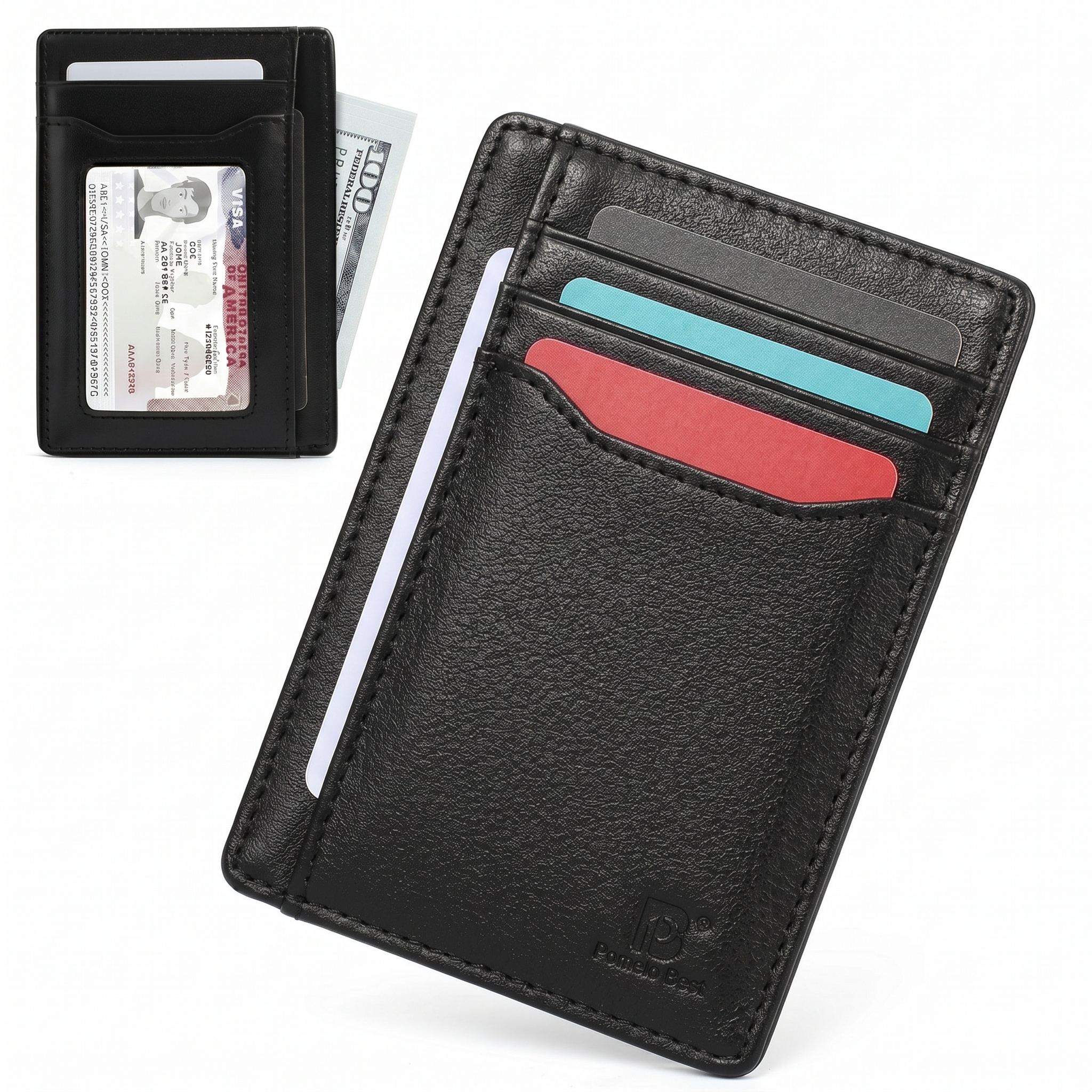 Pomelo Best メンズ財布 スリム本革財布 RFID ブロック超薄型クレジットカードホルダー 7 枚のカードと現金に最適