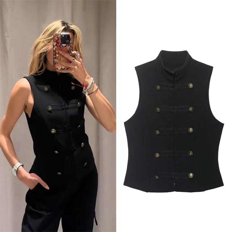 女性のトップ 2026 春の新ブラックノースリーブロープノット装飾スリムフィットトップベストユニークなファッションクールトレンディ
