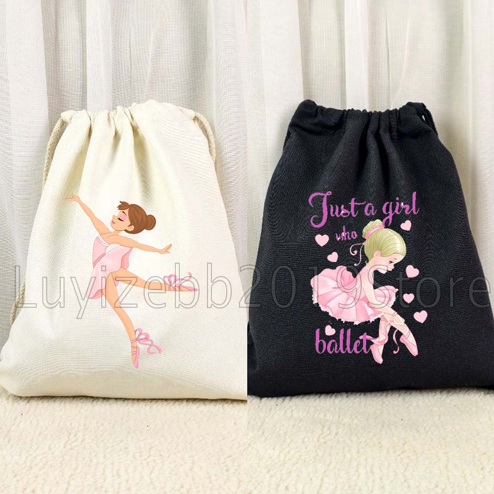 バレエを愛するただの女の子かわいいダンサーエレガントなバレリーナギフトキャンバス巾着バックパックスポーツコットンサックパックストリングバッグ