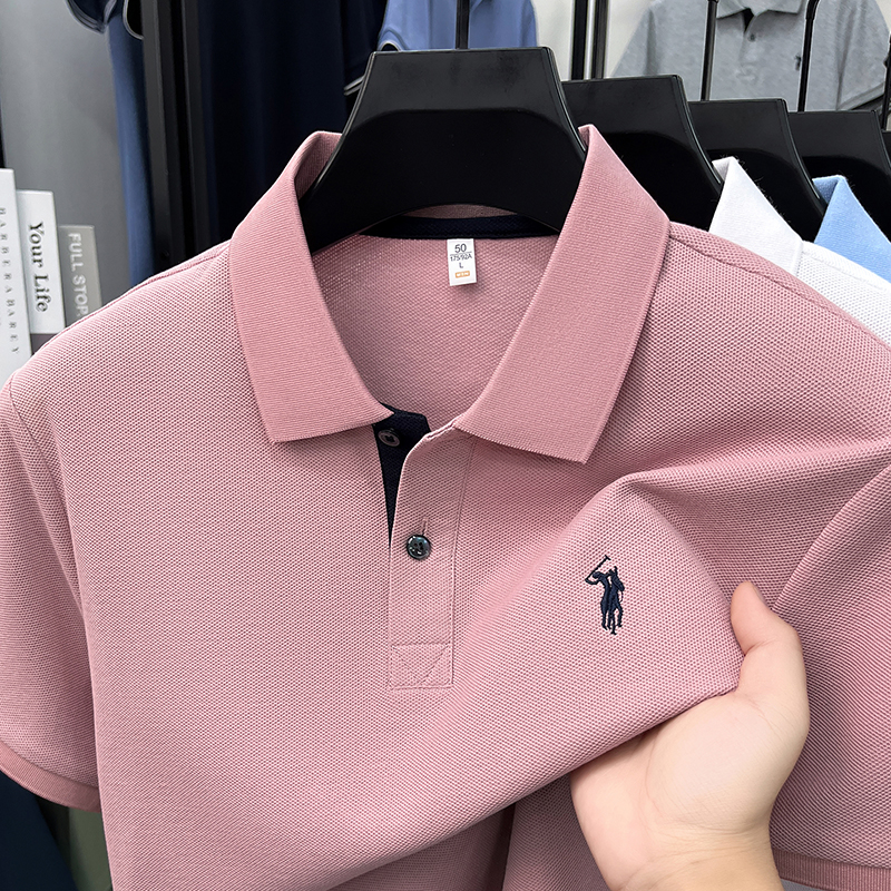 100% 純綿半袖ポロシャツ夏通気性メンズ Tシャツ高級ブランドポールポニー刺繍ビジネスカジュアルトップ