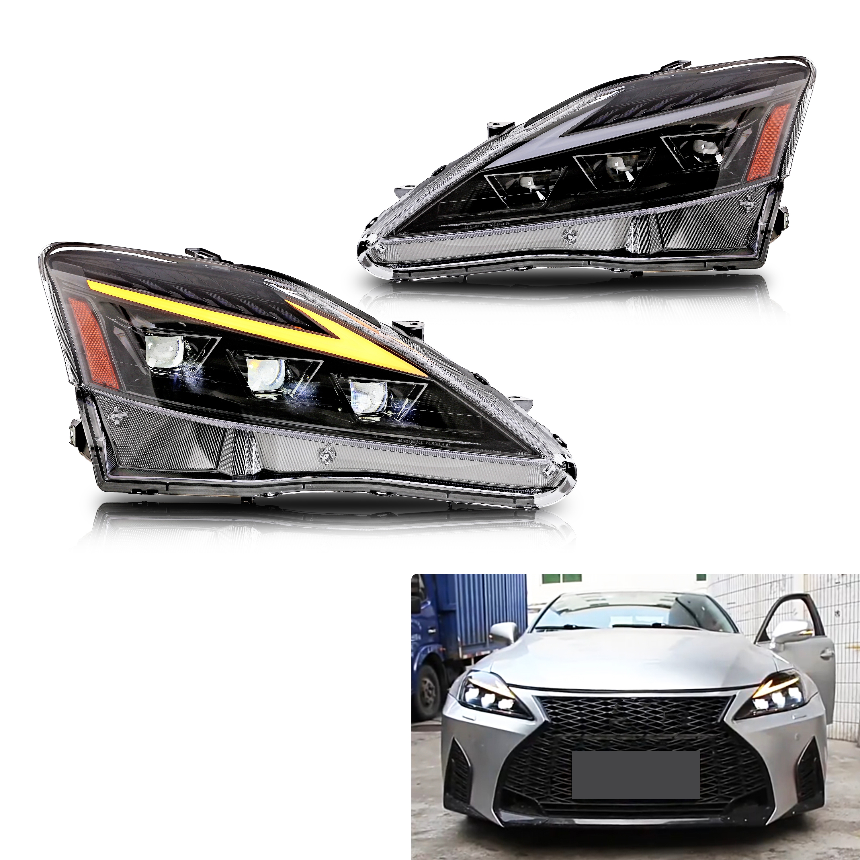 LED ヘッドライトレクサス IS250 IS350 ISF IS ii 2006-2013 DRL トリプルプロジェクターシーケンシャルターンシグナルフロントランプアセンブリ