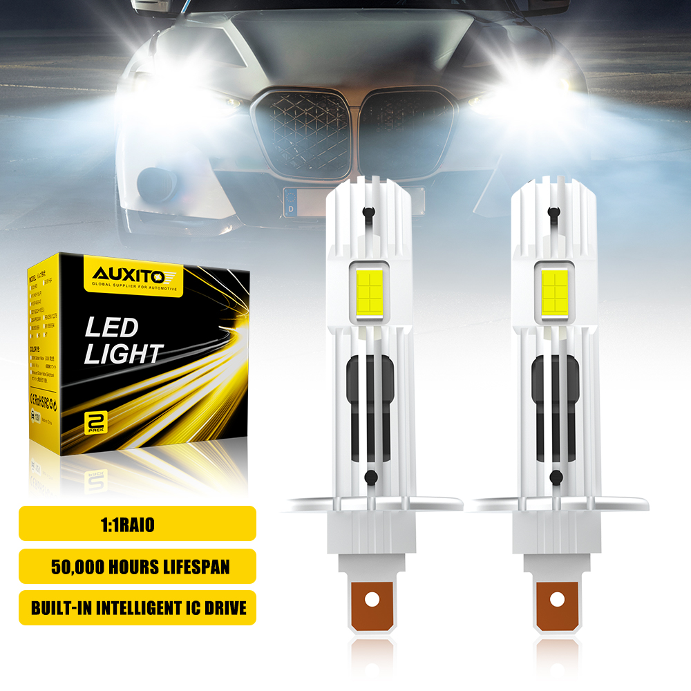 AUXITO 2 個 12000LM H1 LED Canbus ヘッドライト電球エラーフリー H1 LED 車のヘッドフォグライトファンレス 60W 12V 6500K ホワイトプラグ