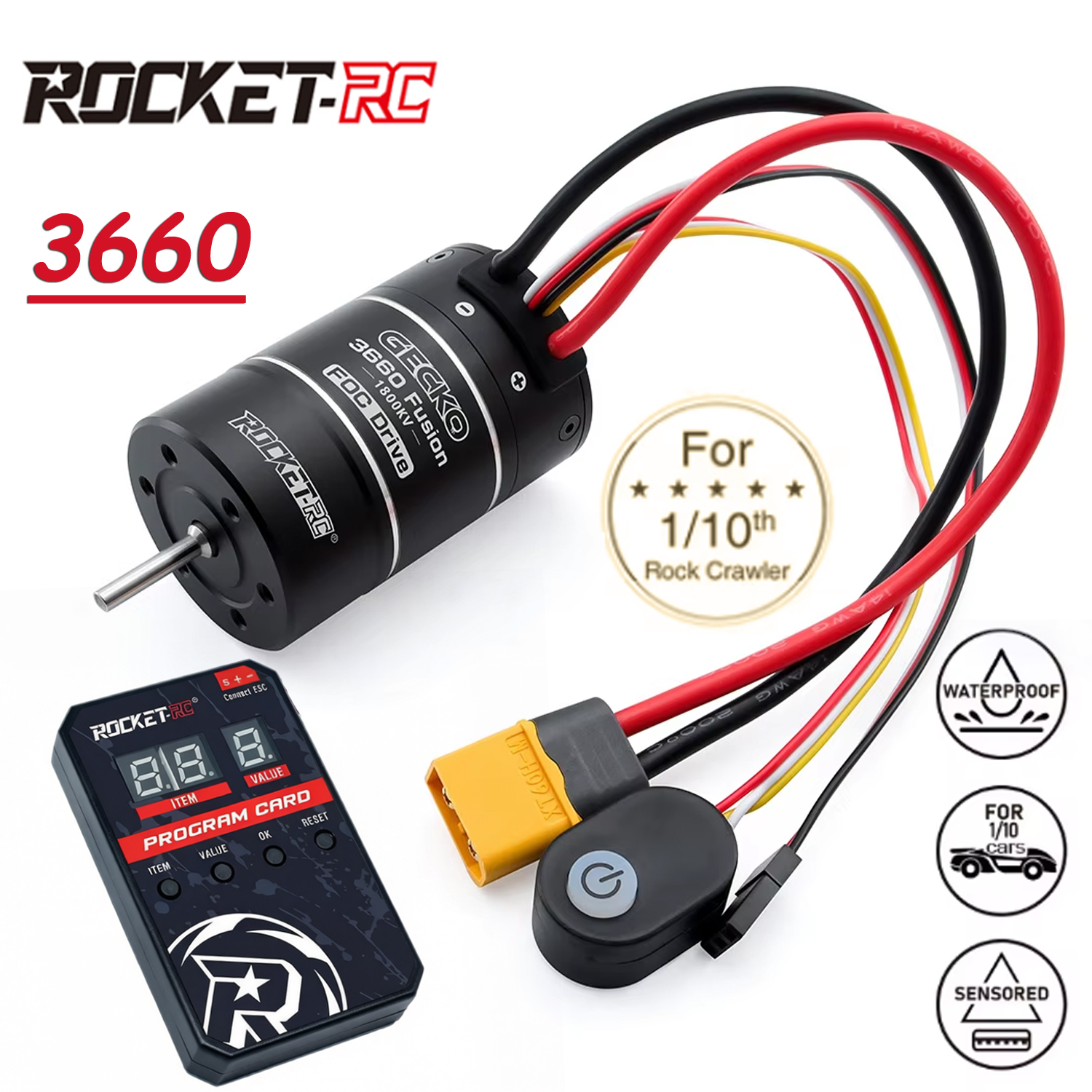 SurPASS HOBBY ブラシレスセンサーシステム 2IN1 1800KV モーター 40A ESC 2-3S LiPo IP67 防水 GECKO 3660 FUSION FOC 1/10 車用