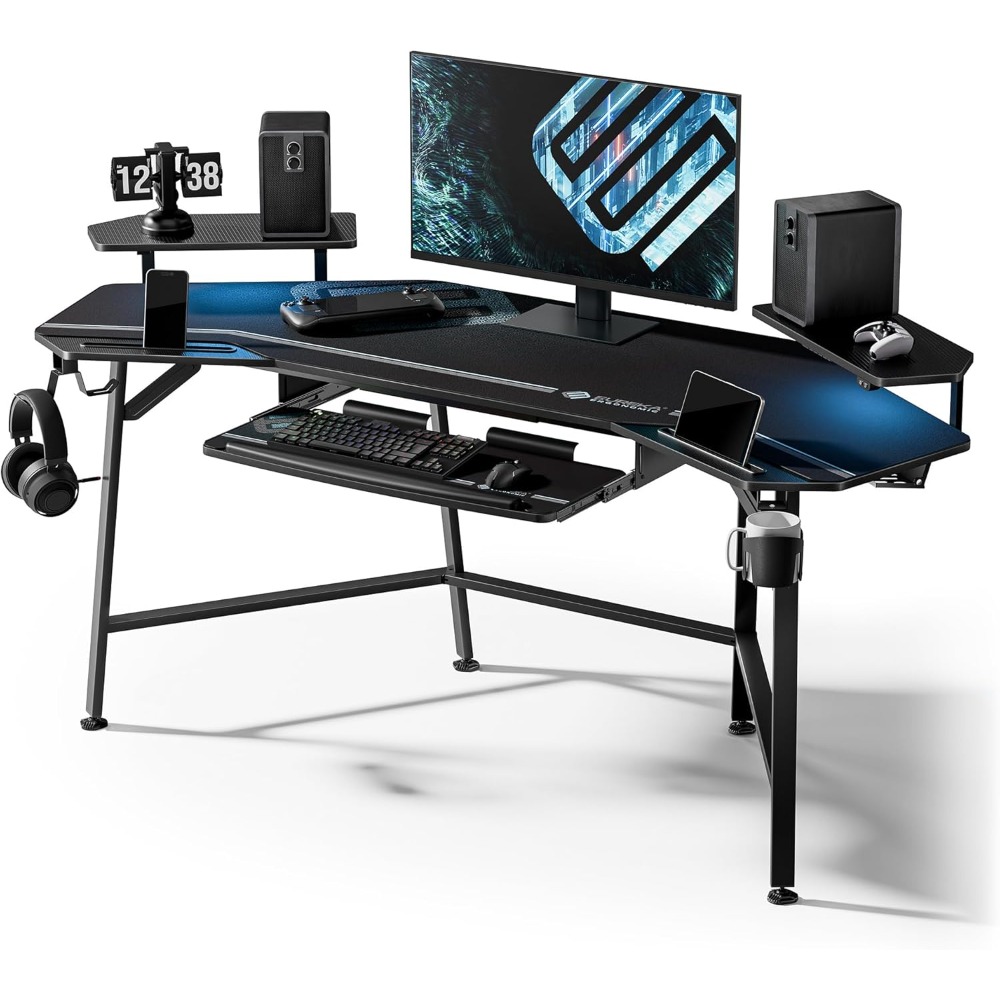 Aero 72 インチゲーミングデスクキーボードトレイ、大型コンピュータデスク LED ライト、翼型モニタースタンド、カスタマイズ