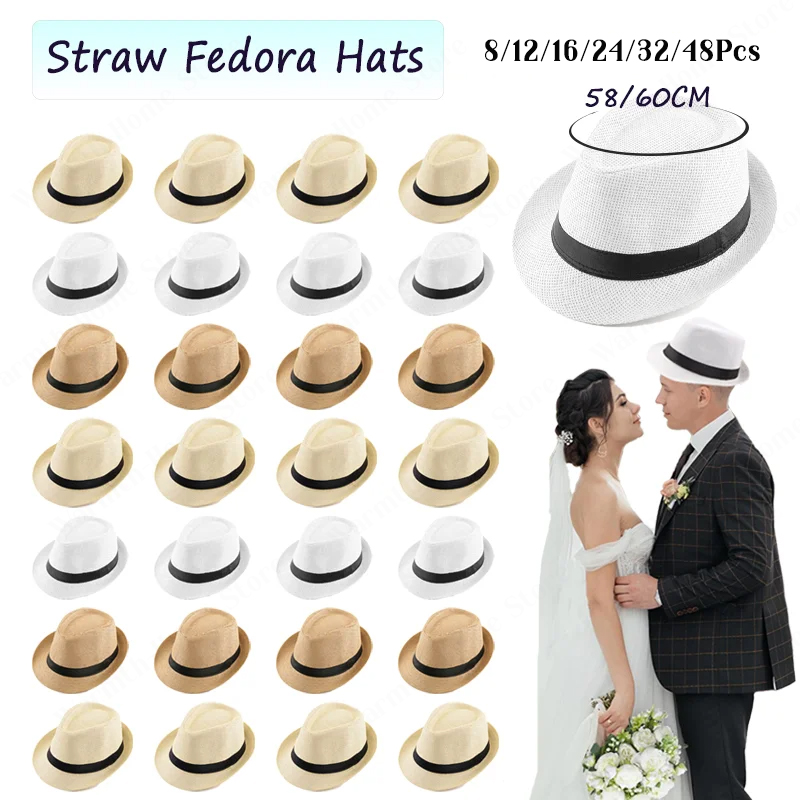 58/60 センチメートル結婚式わらフェドーラ帽子男性女性トリルビー帽子短いつばパナマ帽子ビーチハバナパーティー好意ビッグヘッド紳士キャップ
