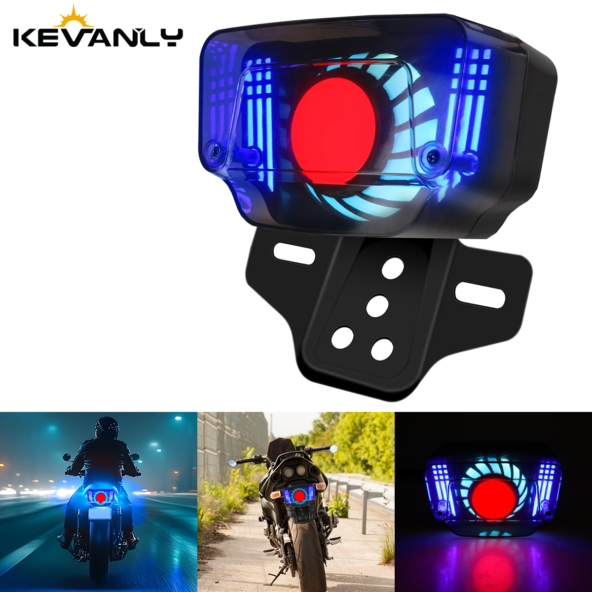 ユニバーサル 12V オートバイ LED ブレーキテールライト信号灯 LED 統合テールライトナンバープレートブラケット付き RGB エンジェルアイ