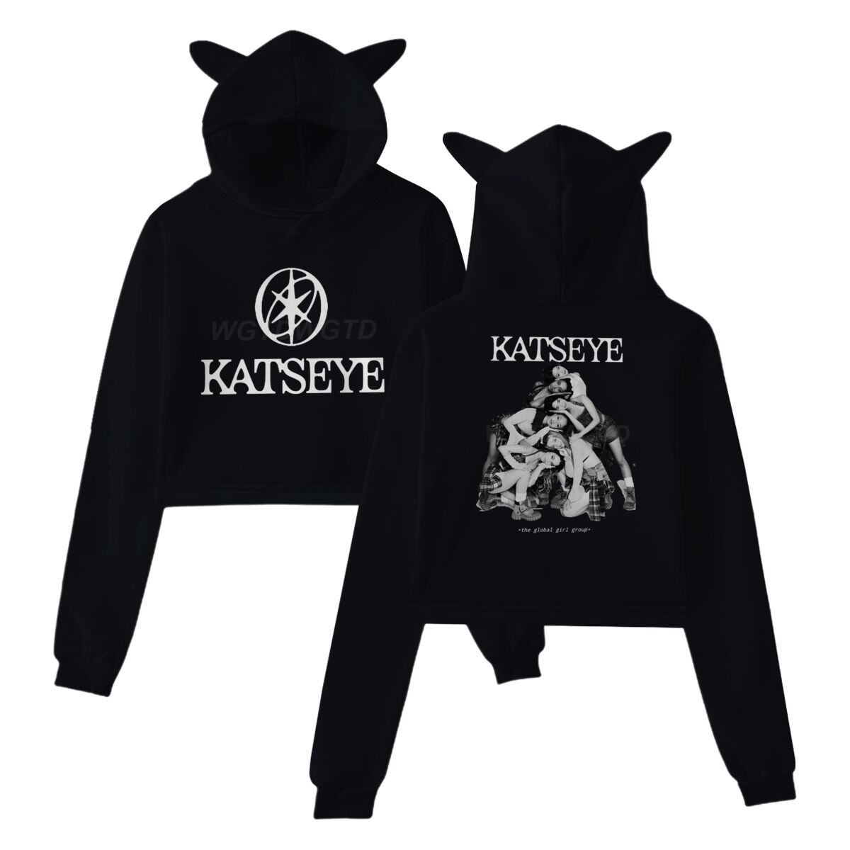 Katseye ツアー 2025 マーチパーカートレーナー女の子猫耳クロッププルオーバーカジュアル服 Katseye Y2K ガールズファッションパーカー