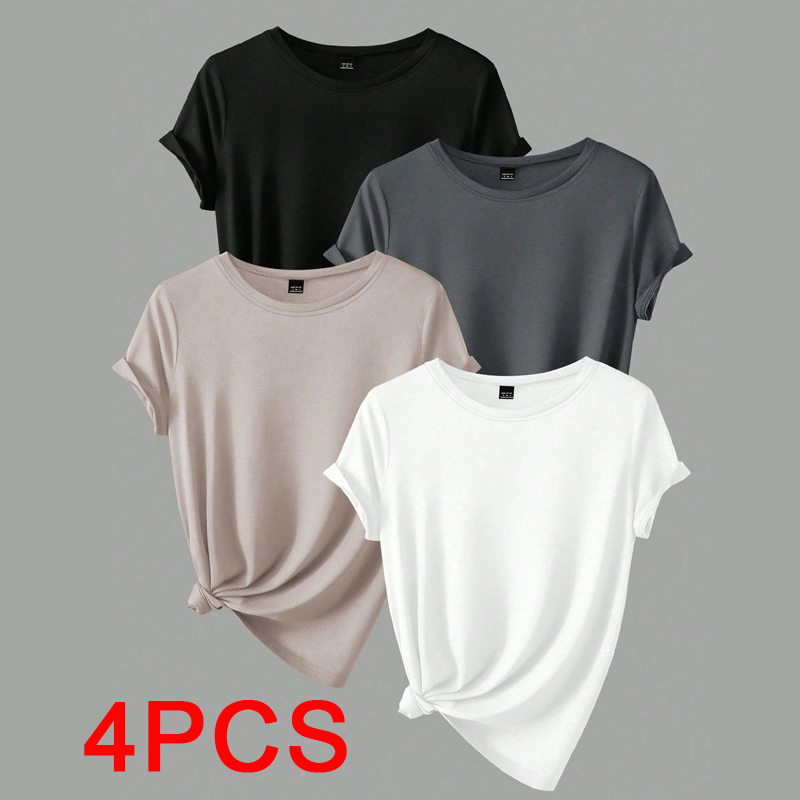 4 個の女性のトレンド Tシャツレジャー夏トップス女性服プラスサイズ半袖 Tシャツの服女性 Tシャツトップ衣装