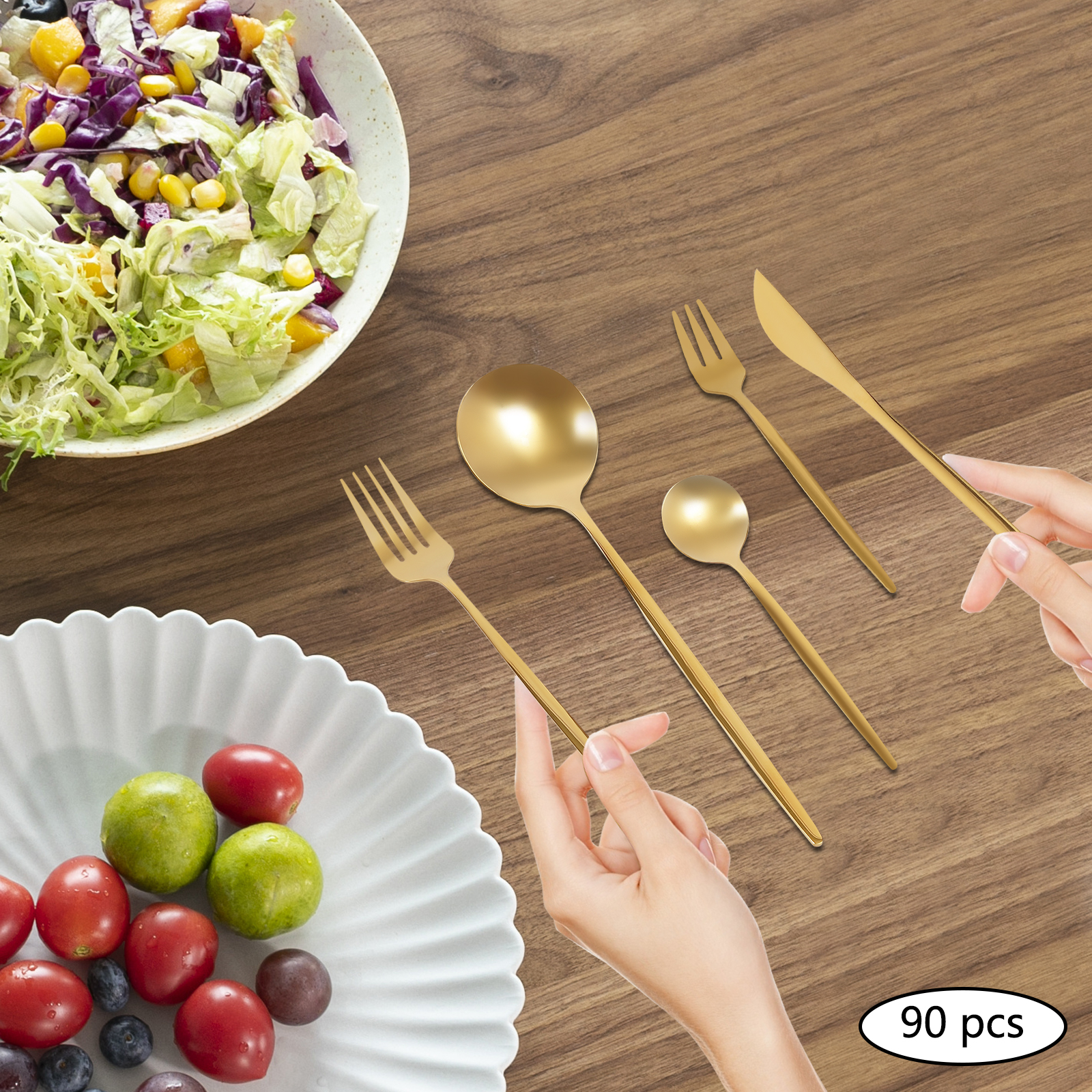 90 個セット ゴールデン食器セット ゴールド食器カトラリーセット ステンレス鋼の調理器具セット ホームレストラン用