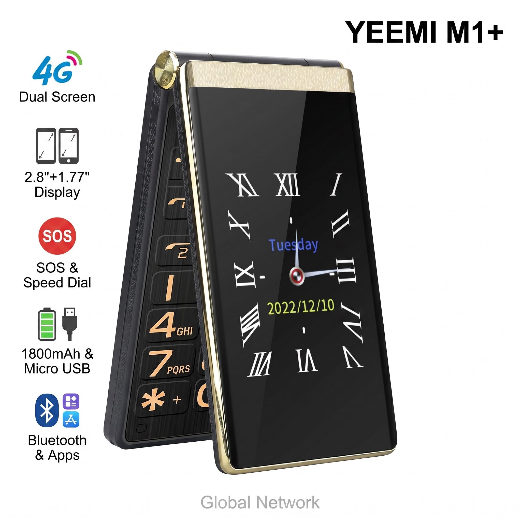 YEEMI M1 LTE 4G フリップ携帯電話 1800mAh 2.8 ''スクリーン MTK デュアル SIM カードダブルディスプレイ FM Mp3 Mp4 マイクロ USB トーチ携帯電話