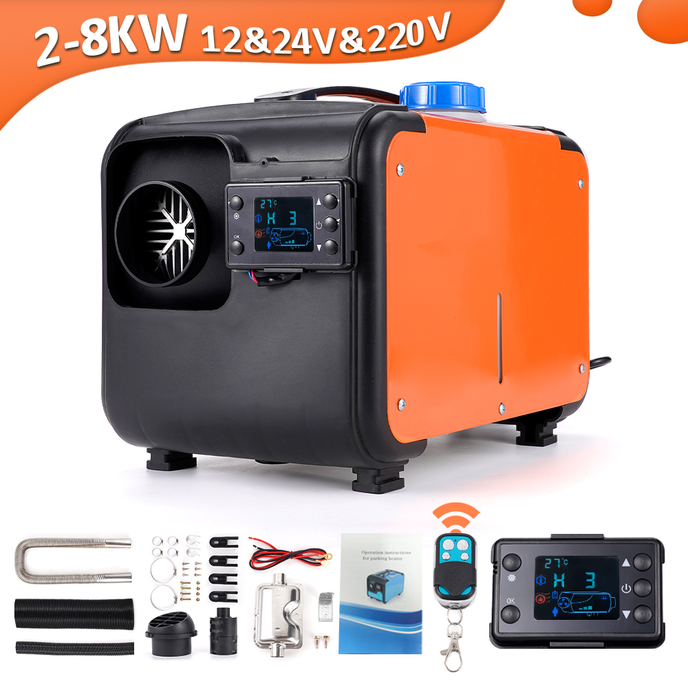 12V 24V 220V ユニバーサル 2-8KW 3-in-1 ディーゼルパーキングヒーターディーゼルエアヒーターサイレンサーリモコン付き車 RV キャンピングカー