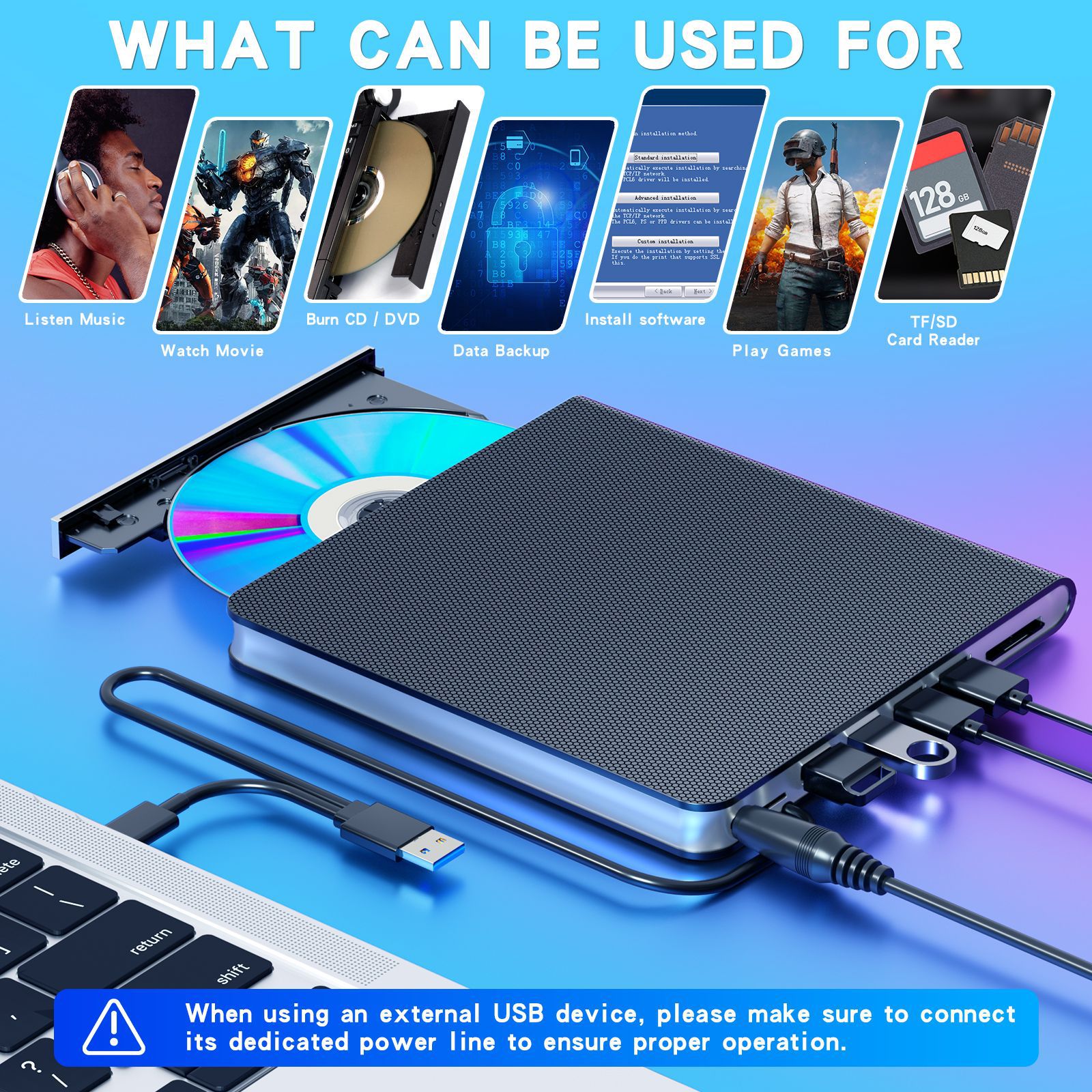 新しい 7-in-1 USB3.0 TypeC 外部 CD DVD RW 光学ドライブ DVD プレーヤーバーナーリーダー多機能ドライブ Windows Mac PC ラップトップ用