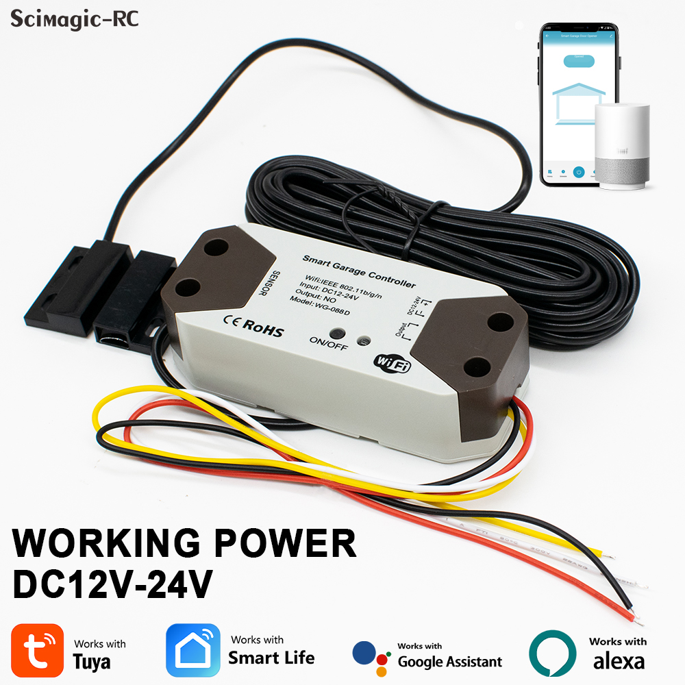 Tuya WiFi スマートホームガレージドアオープナーコントローラー 12V 24V DC リモートアクセスセンサー付き、リアルタイムドアステータス Alexa Google ホーム