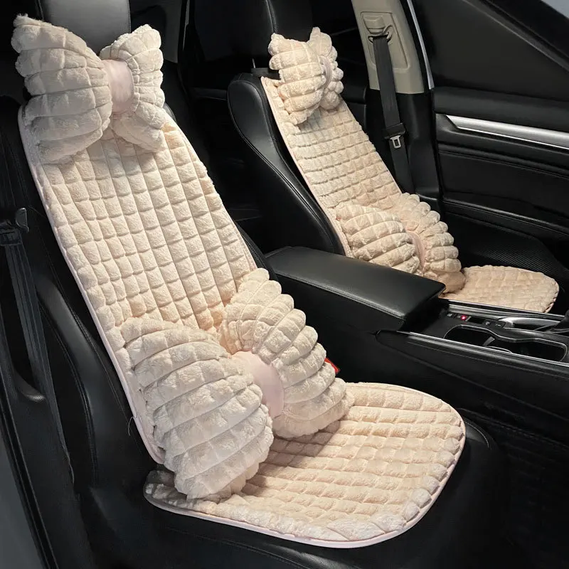 ファッションユニバーサルカーシートカバーオールシーズン快適な通気性生地滑り止めクッション車の SUV シート保護枕付き