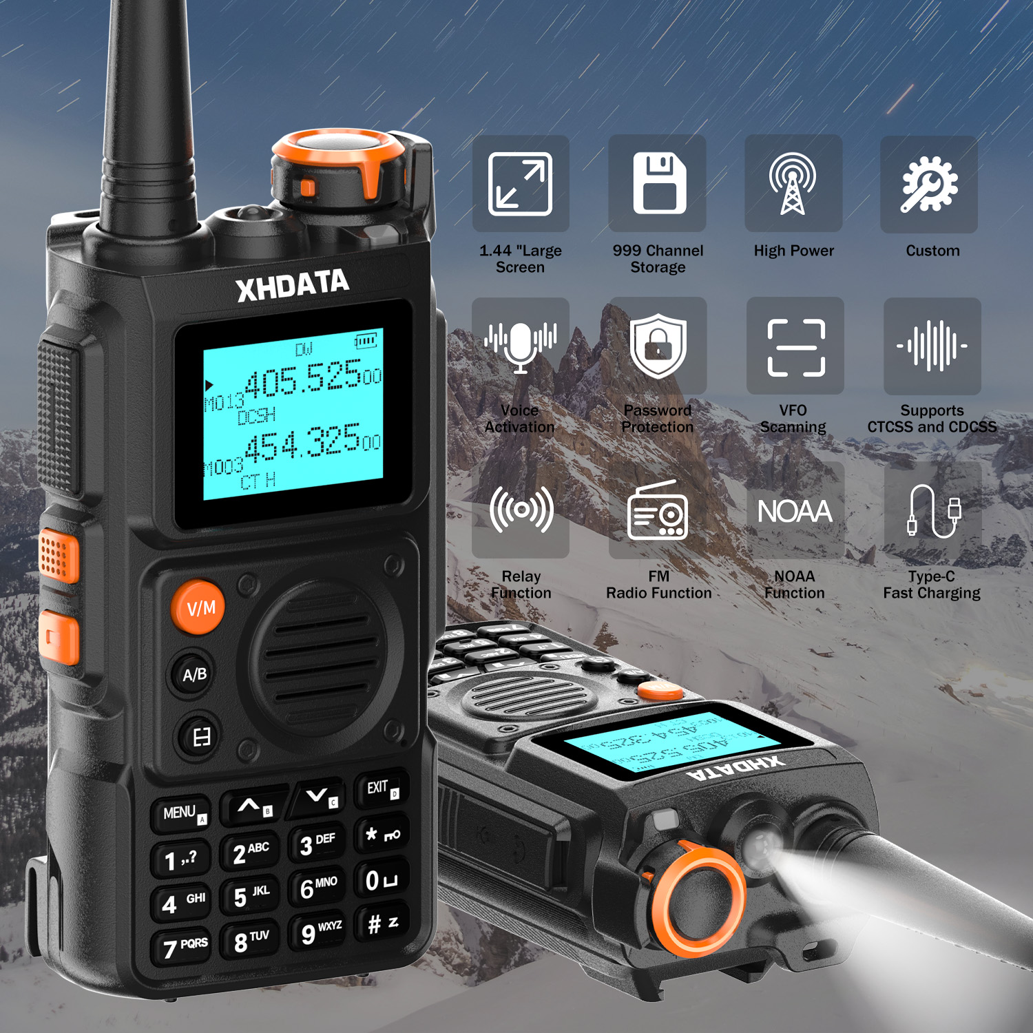 XHDATA E-100 UHF VHF アマチュア無線トランシーバー 3000mAh パワーフルバンド TypeC 充電ワイヤレス周波数クローン長距離