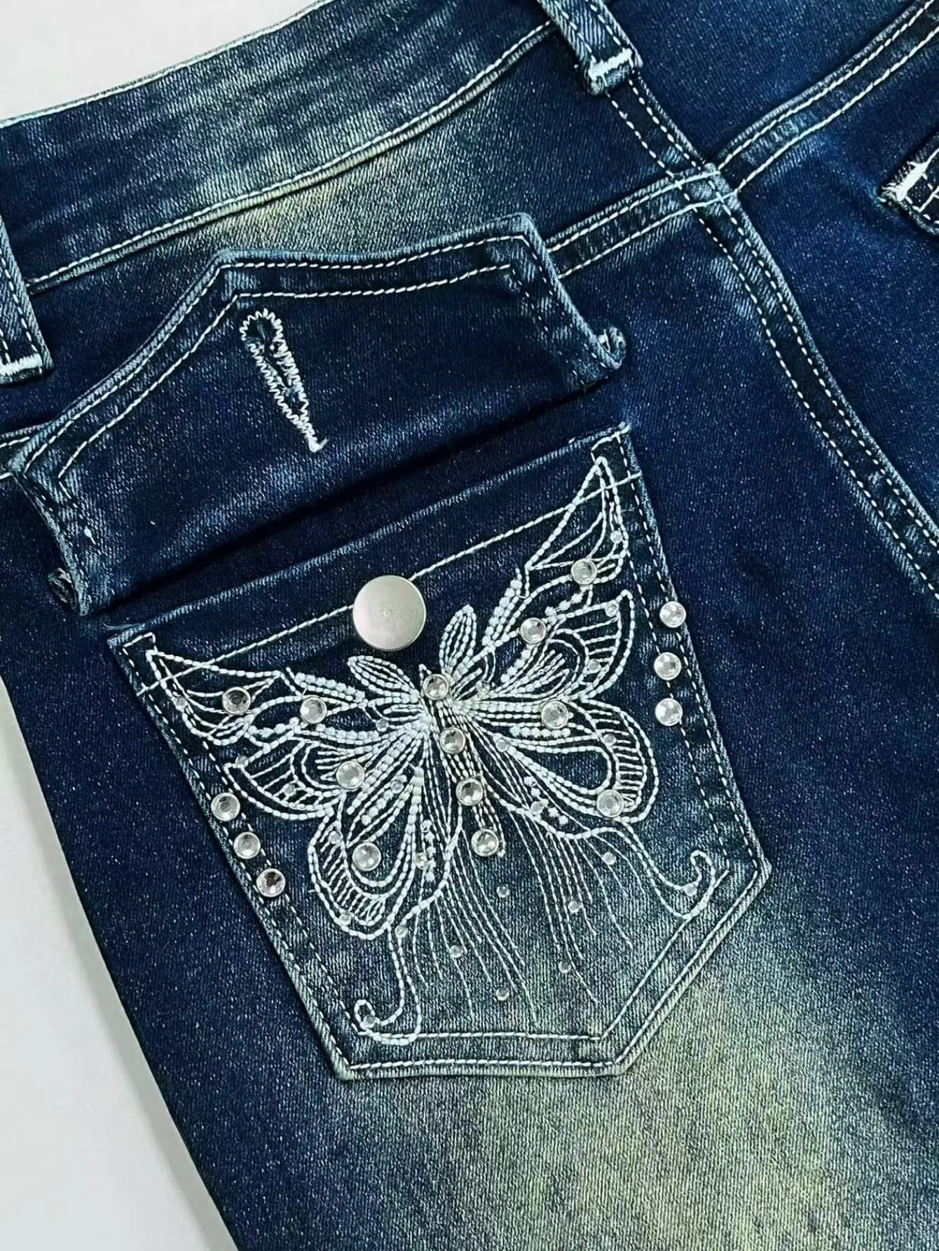 ファッション Y2k ジーンズ女性のためのブルーハイウエストフレアデニムパンツ刺繍ヴィンテージレトロスタイル 2025 トレンディなコレクション