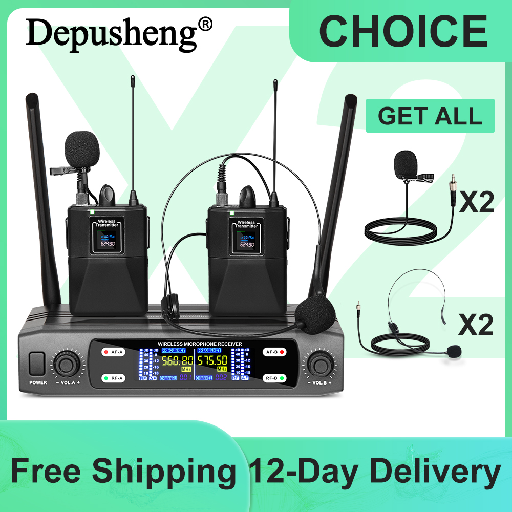2 チャンネルワイヤレスラベリアマイクヘッドセットマイク Depusheng X2-CLIP VHF 固定デュアル周波数ワイヤレスセットステージショー用