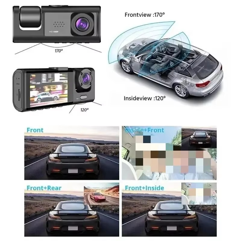1080P 3 チャンネル車 DVR HD 2/3 レンズ車内ダッシュカムスリーウェイカメラ DVR レコーダービデオ登録器ダッシュカムビデオカメラ