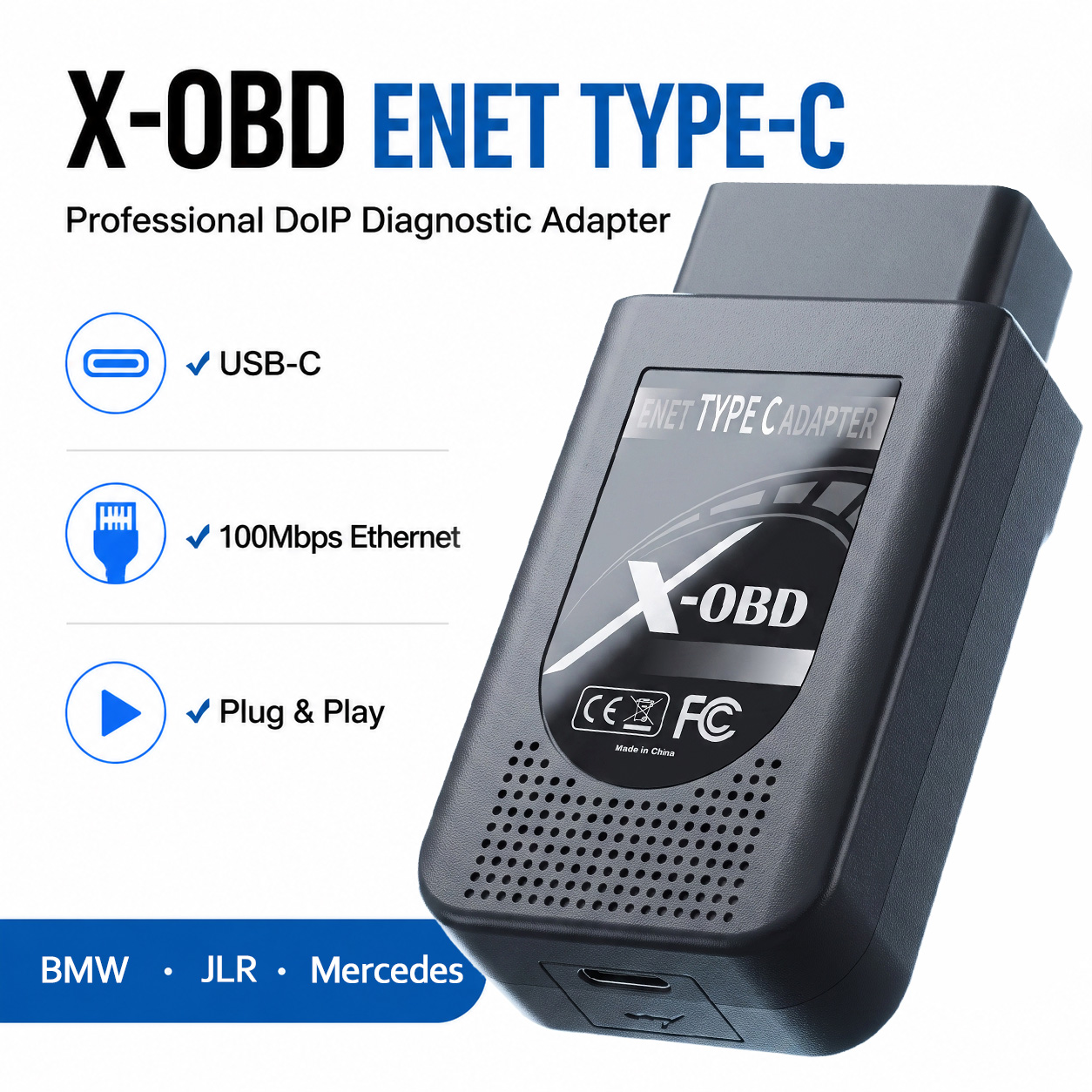 OBD2 スキャナー DoIP アダプター USB-C BMW メルセデス アウディ ランドローバー ボルボ用 – 100Mbit/s ENET 診断ケーブル ISTA XENTRY ODIS J2 用