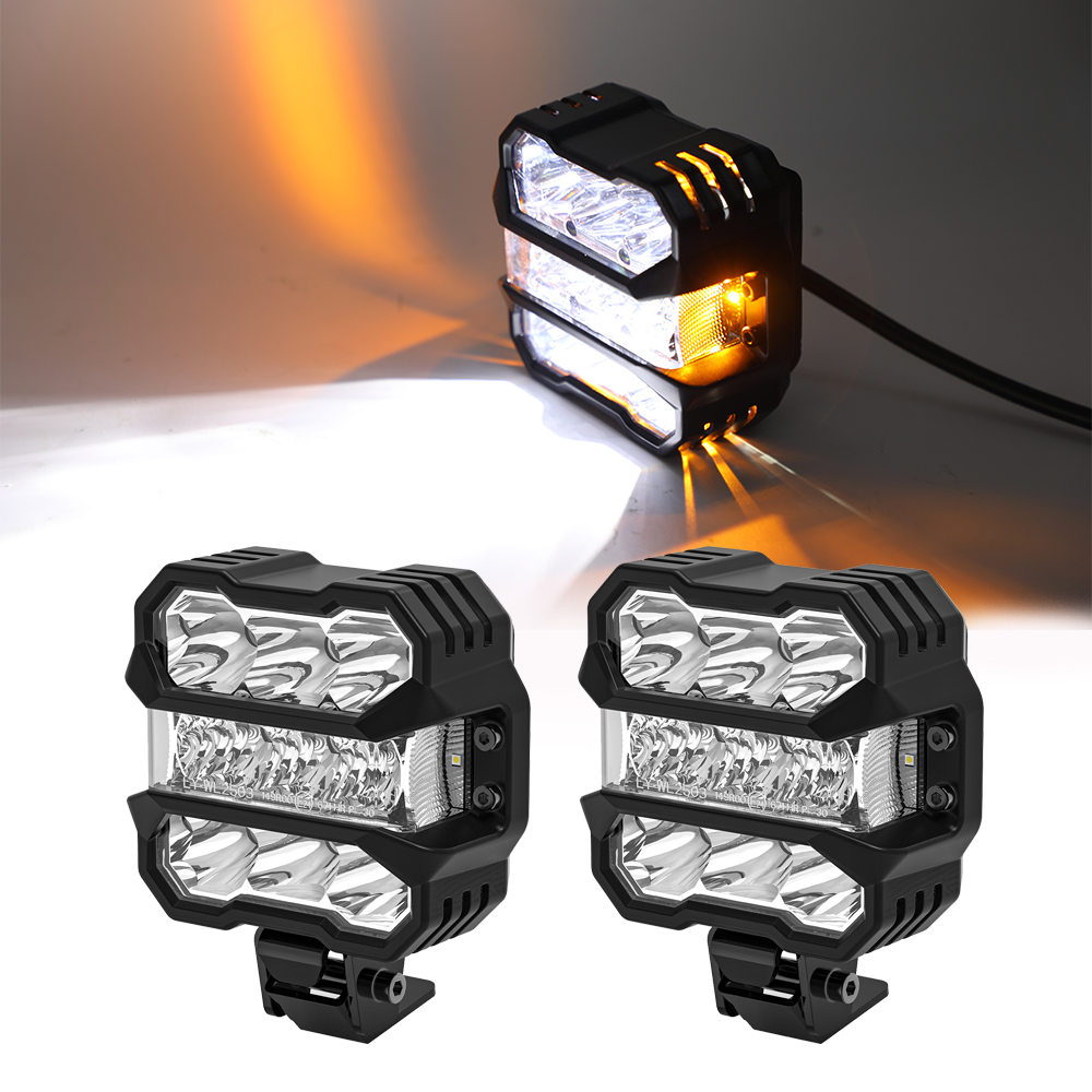 スーパー 4.5 インチ LED ワークライトポッド デュアルカラーデイタイムランニングライト付き トラックピックアップオフロード用 12V 24V スクエア LED ライトバー