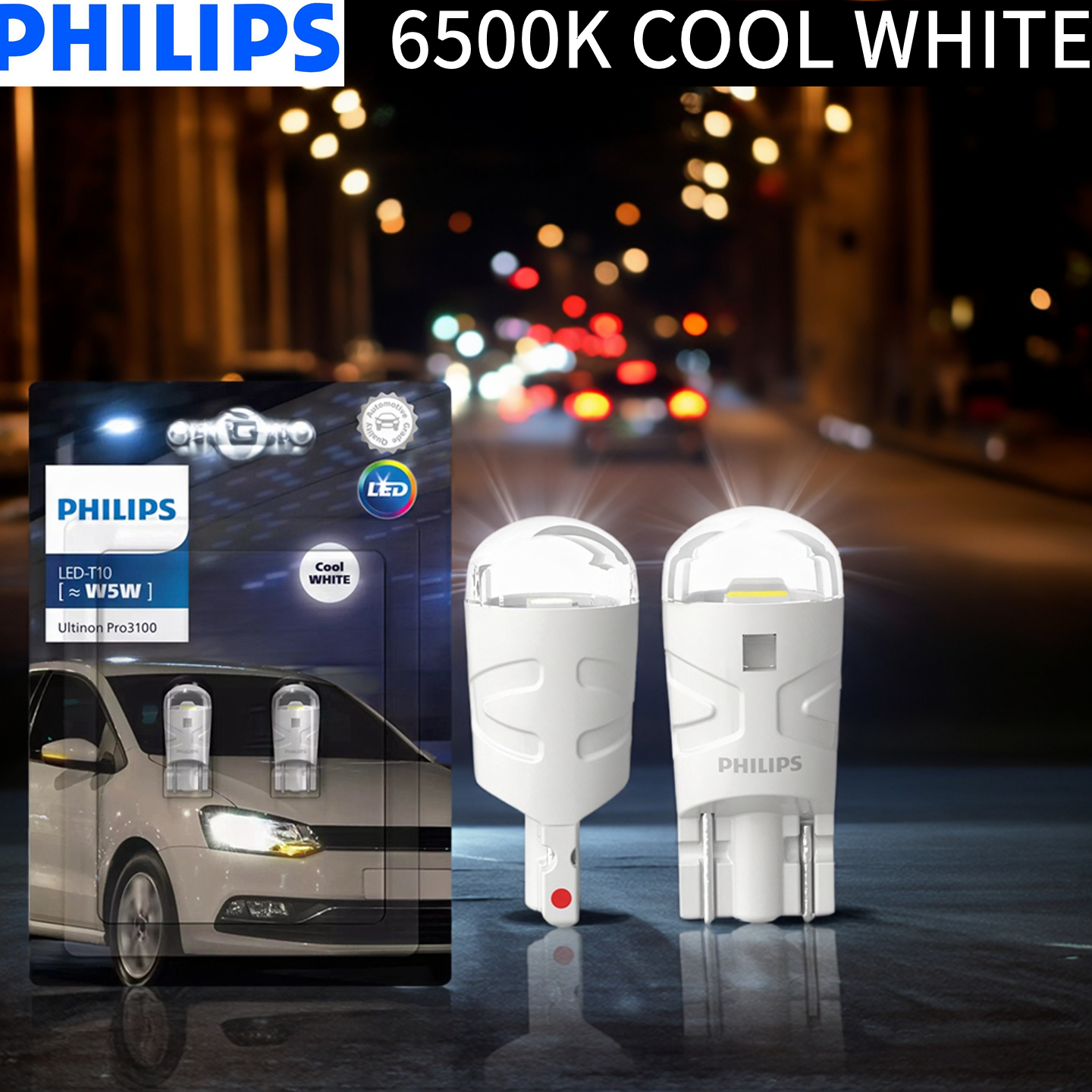 フィリップス Ultinon Pro3100 LED T10 W5W 6500K クールホワイト新スタイル車のインテリア/パーキングライトターンシグナルランプ 11961CU31B2、ペア