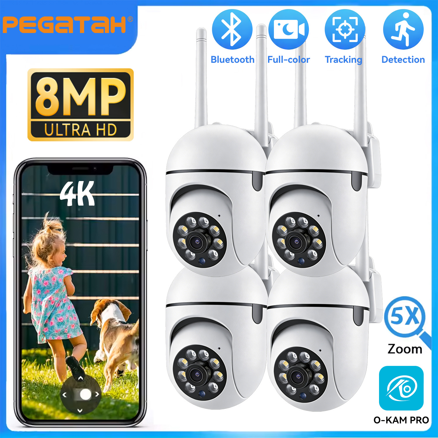 2.4 グラム 8MP カメラ Wifi ビデオ監視 IP 屋内セキュリティ保護モニター 5.0X ズームホームワイヤレストラックアラーム O-Kam プロ