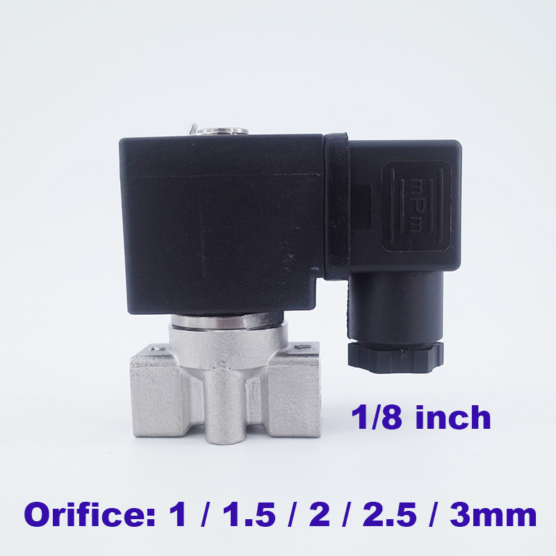 GOGO 2方向ステンレス製水電磁弁 常時閉ポート G1/8インチ 12V DC オリフィス 1mm/1.5mm/2mm/2.5mm/3mm 0bar 始動弁